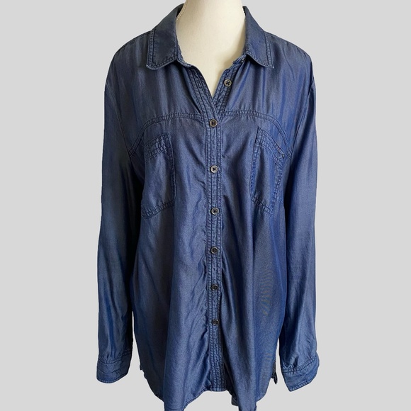 FDJ Blue Lightweight Button Up Casual Relaxed Fit Boyfriend Shirt-Sz-16 - Picture 1 of 16